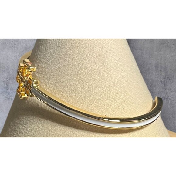 Tory Burch Britten Gold & White Enamel Metal Cuff Bracelet - Picture 2 of 4
